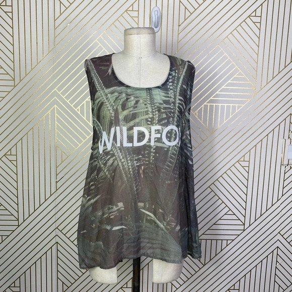 Wildfox Palm Jungle‎ Breezy Graphic Logo Tank Top Green Semi Sheer Size US Small - Picture 2 of 12
